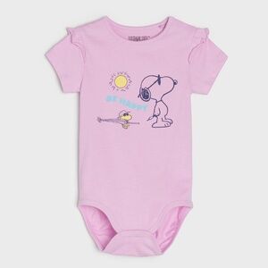 Peanuts Snoopy Baby Girl Short Sleeve Bodysuit Cotton Pink Size 9m NEW